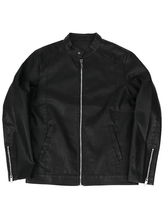 Men's zipper point black eco-leather zip-up leather jumper LJP120 - IKALOOOK - BALAAN 6