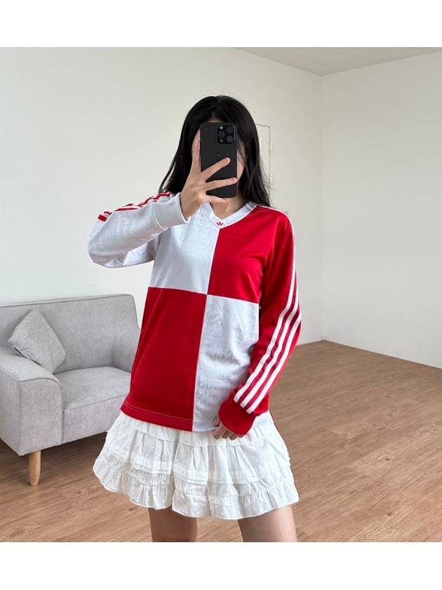 Checker Jersey Long Sleeve T Shirt GR8764 Red Silver - ADIDAS - BALAAN 5