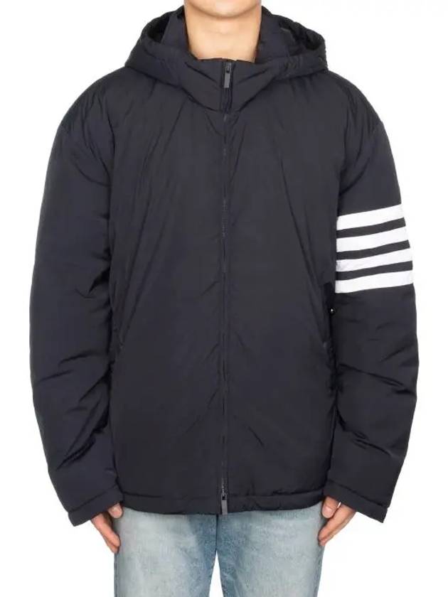 Poly Twill 4-bar Down Filled Hooded Jacket Navy - THOM BROWNE - BALAAN 3