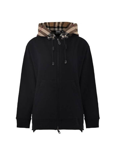 Check Cotton Hooded Jacket Black - BURBERRY - BALAAN 1