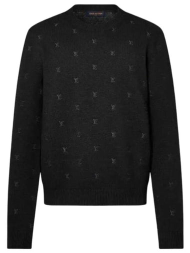 Embroidered Signature Merino Crew Neck Knit Top Black - LOUIS VUITTON - BALAAN 1