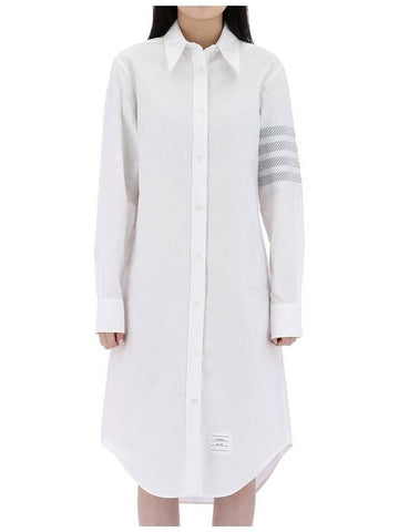 Diagonal 4-Bar Cotton Shirt Midi Dress White - THOM BROWNE - BALAAN 1