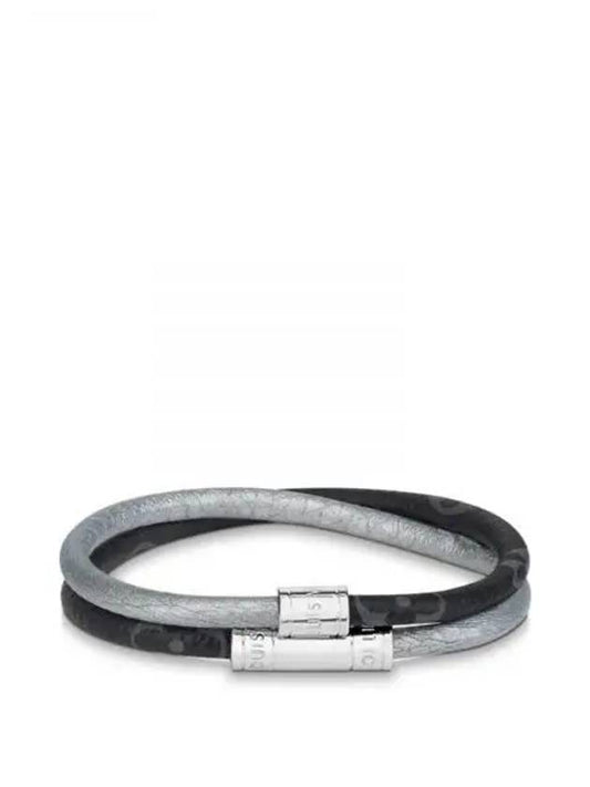 Men's Keep It Double Leather Bracelet Silver Black - LOUIS VUITTON - BALAAN 2