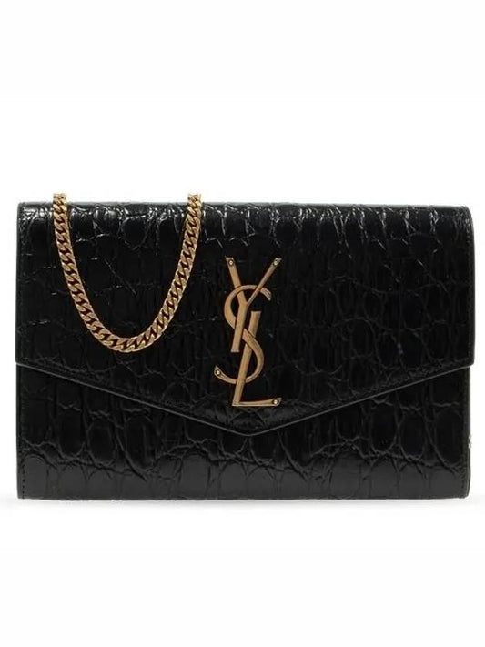 Uptown Crocodile Embossed Leather Chain Wallet Black - SAINT LAURENT - BALAAN 2