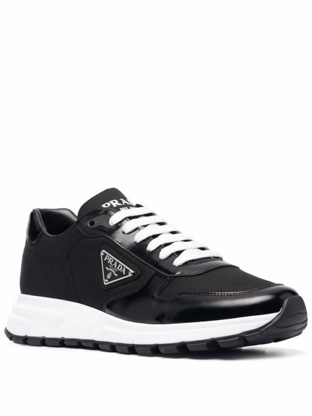 Prax 01 Re-Nylon Brushed Leather Low-Top Sneakers Black - PRADA - BALAAN 3