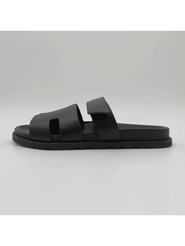 Hermes Chypre H Logo Calfskin Sandals Black - HERMES - BALAAN 4