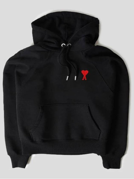 Heart Embroidered Logo Organic Cotton Hoodie Black - AMI - BALAAN 2