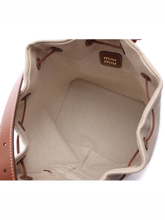 Logo Canvas Leather Bucket Bag Beige Brandy - MIU MIU - BALAAN 7