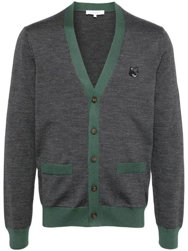 Bold Fox Head Patch Two-Tone Cardigan Grey - MAISON KITSUNE - BALAAN 1