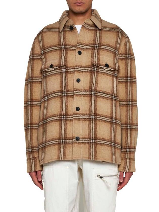 Kervon Check Wool Shirt Jacket Camel - ISABEL MARANT - BALAAN 3