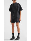 Triangle Logo Denim Short Sleeve Shirt Black - PRADA - BALAAN 4