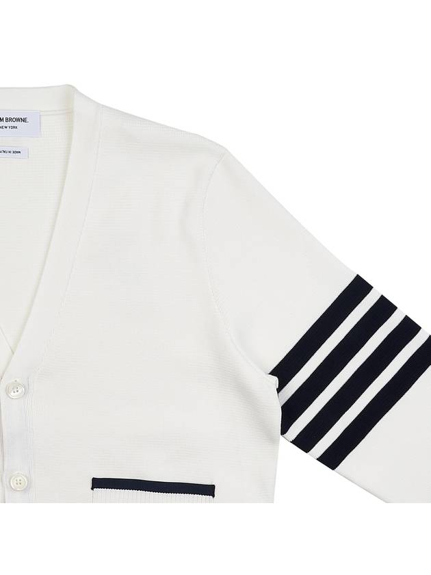 V-Neck Diagonal Armband Cardigan White - THOM BROWNE - BALAAN 5