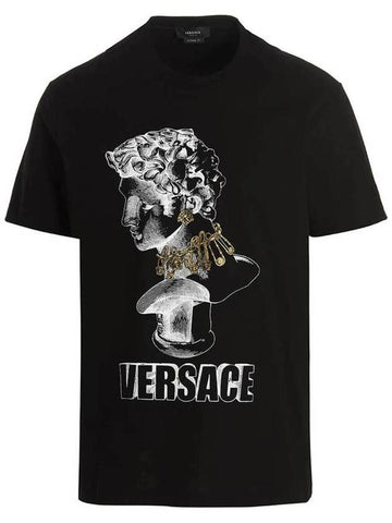 Logo Graphic Print Cotton Crewneck Short Sleeve T-Shirt Black - VERSACE - BALAAN 1