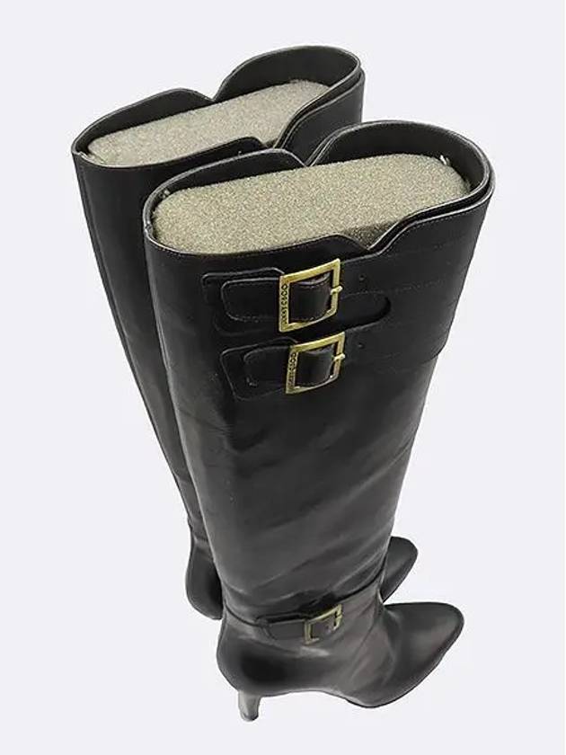 Black leather double pin buckle women s long boots 250MM - JIMMY CHOO - BALAAN 6