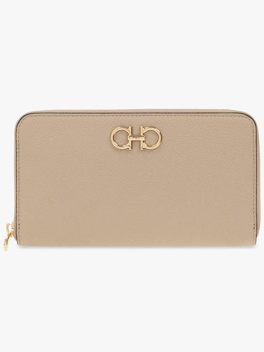 FERRAGAMO Leather Wallet With Logo, Women's, Beige - SALVATORE FERRAGAMO - BALAAN 1