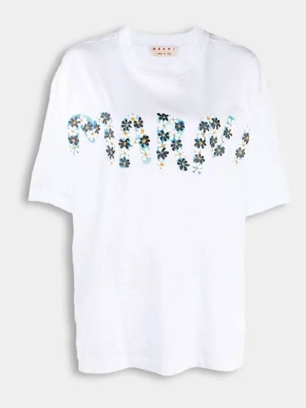 Women's Daisy Flower Logo Printing Round White Short Sleeve THJET49EPMUSCT06DLW 01 - MARNI - BALAAN 1