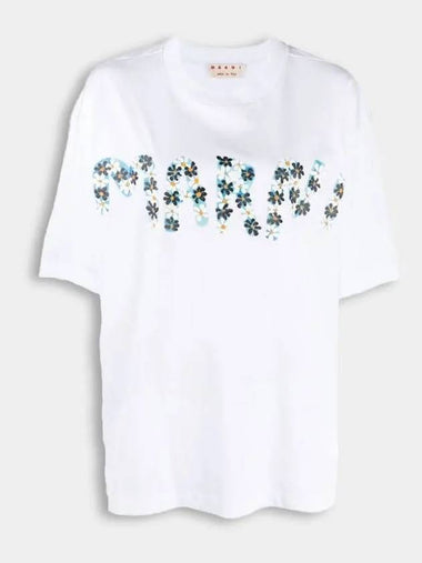 Women's Daisy Flower Logo Printing Round White Short Sleeve THJET49EPMUSCT06DLW 01 - MARNI - BALAAN 1