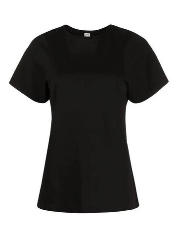 Embroidered Logo Cotton Short Sleeve T-Shirt Black - TOTEME - BALAAN 1