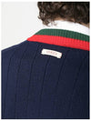 V-Neck Rib Knit Wool Cardigan Navy - GUCCI - BALAAN 5