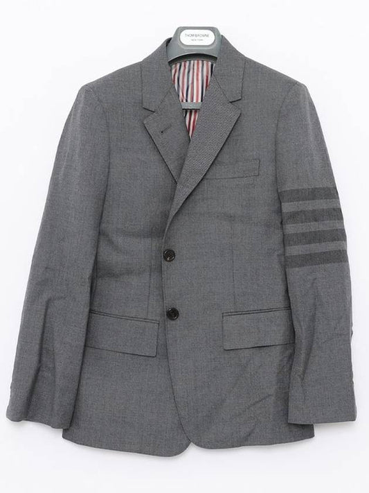 Women's Diagonal Stripe Single Breasted Wool Blazer Jacket Grey - THOM BROWNE - BALAAN 2