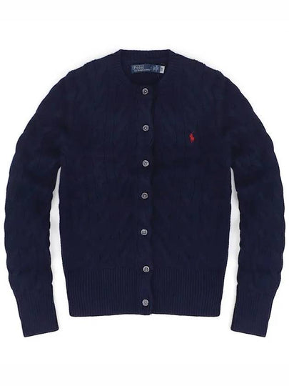 Women's Embroidered Logo Pony Cable Cardigan Navy - POLO RALPH LAUREN - BALAAN 2