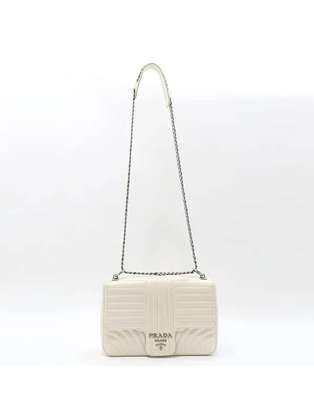 1BD135 White color leather silver logo diagram large chain shoulder bag - PRADA - BALAAN 4