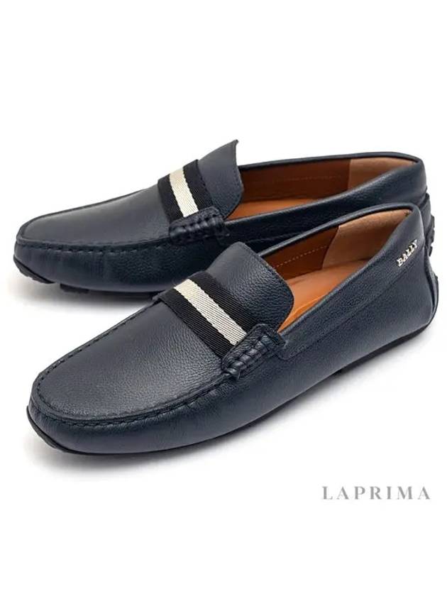Pierce Striped Leather Loafer Navy - BALLY - BALAAN.