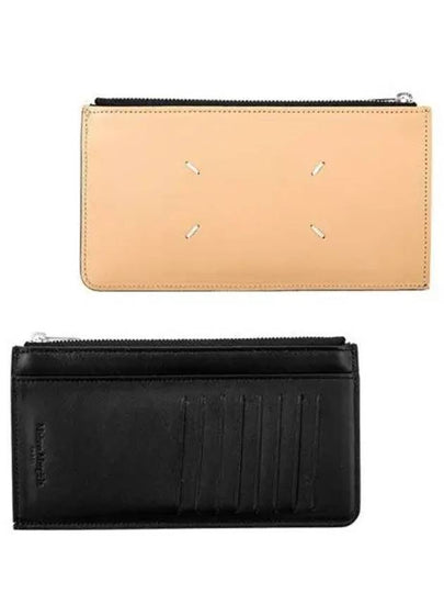 Stitched Zipper Leather Card Wallet Beige Black - MAISON MARGIELA - BALAAN 2