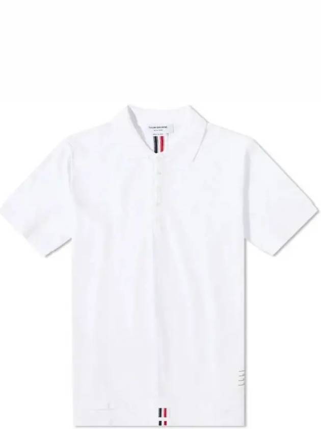 Men's Cotton Pique Center Bag Striped Short Sleeve Polo Shirt White - THOM BROWNE - BALAAN 2