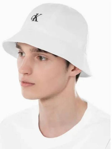 JEANS White CK Embroidered Logo Bucket Hat HX0260 391 - CALVIN KLEIN - BALAAN 1