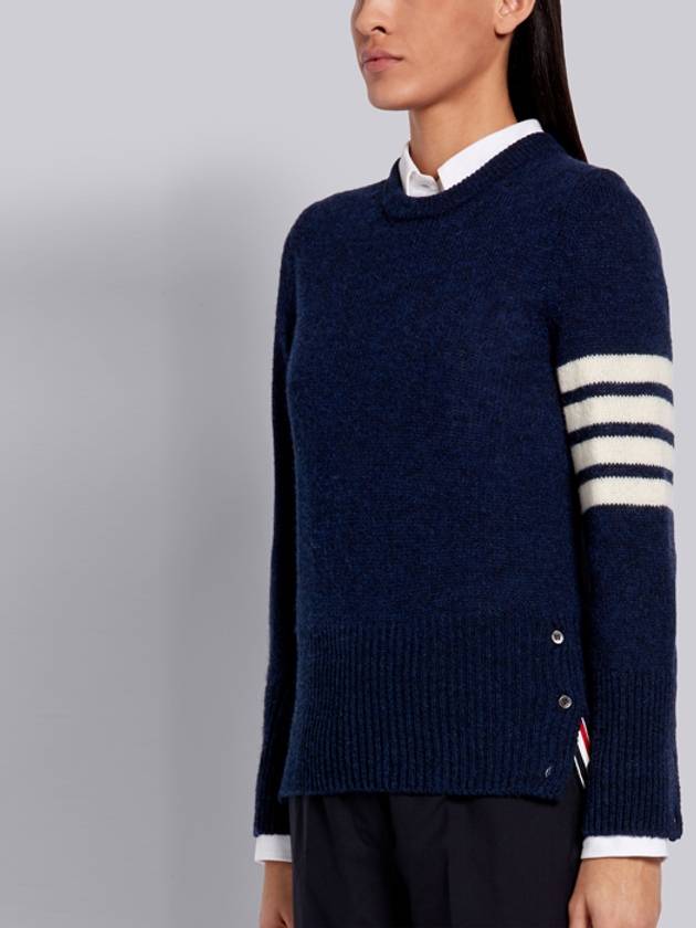 Women's Shetland Wool Jersey Classic Crew Neck 4 Bar Knit Top Navy - THOM BROWNE - BALAAN.