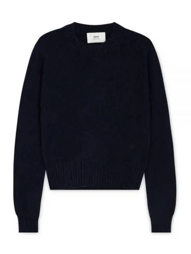 Heart Logo Cashmere Knit Top Navy - AMI - BALAAN 2