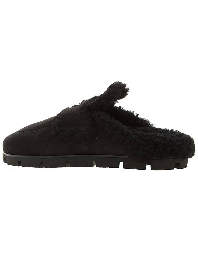 Women's Triangle Logo Shearling Lining Slippers Black - PRADA - BALAAN 4