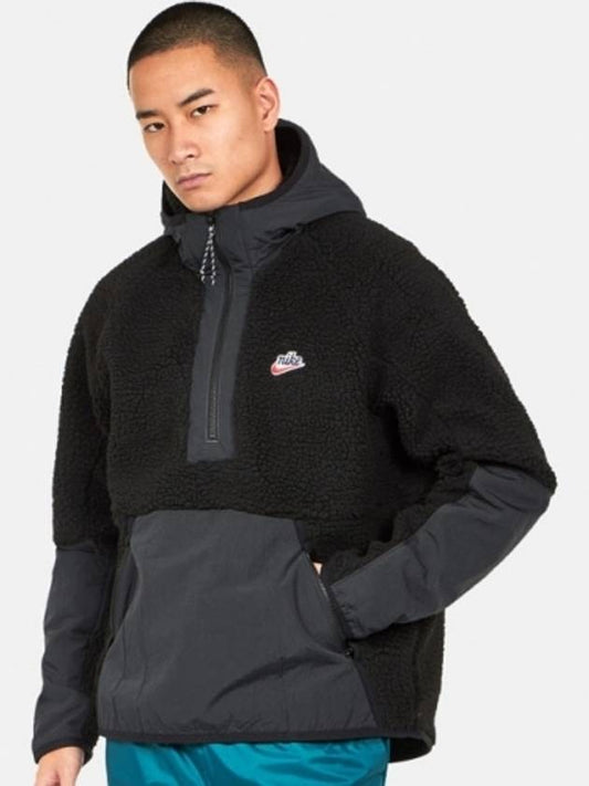 Sherpa Fleece Half Zip-Up Hoodie Black - NIKE - BALAAN 2