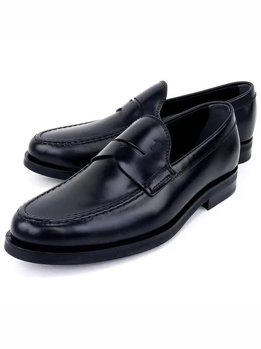 Men's Stamped Monogram Semi Glossy Leather Loafers Black - TOD'S - BALAAN 2