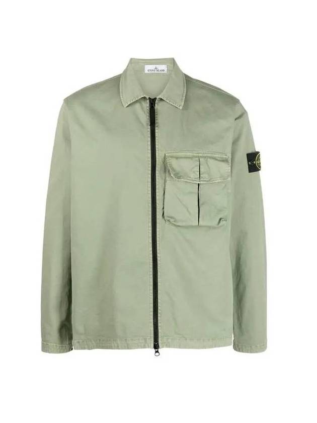 Garment Dyed Stretch Cotton Overshirt Jacket Sage Green - STONE ISLAND - BALAAN 1