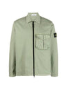 Garment Dyed Stretch Cotton Overshirt Jacket Sage Green - STONE ISLAND - BALAAN 1