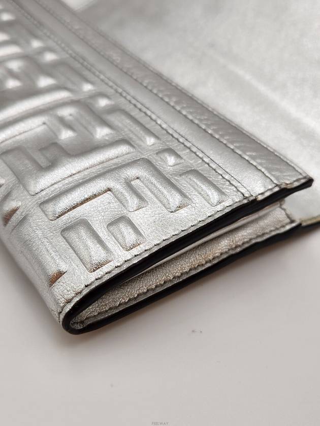 Daol Beomeo Branch FF Logo Leather Long Wallet Silver 8M0251 Condition A - FENDI - BALAAN 6