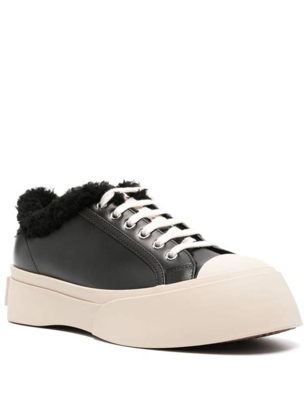 Women s Lace Pablo Shearling Leather Low Top Sneakers Black - MARNI - BALAAN 5