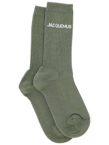 Les Chaussettes Ribbed Crew Socks Olive Green - JACQUEMUS - BALAAN 1