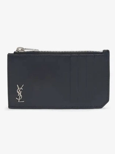 Tiny Cassandre Fragments Silver Hardware Leather Zipper Card Wallet Black - SAINT LAURENT - BALAAN 2