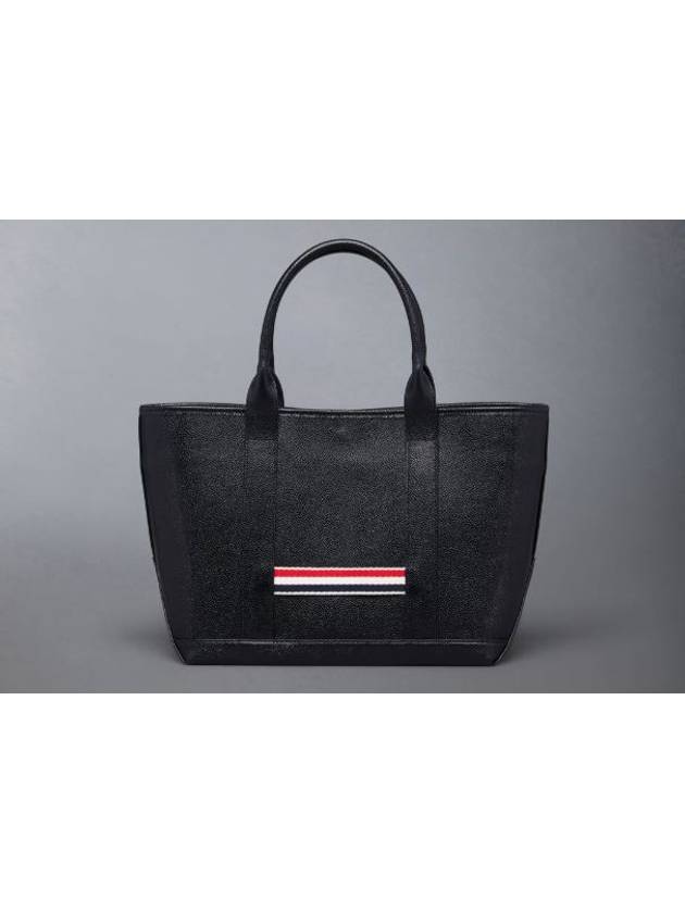 Three Stripe Tab Stripe Leather Tote Bag Black - THOM BROWNE - BALAAN 4