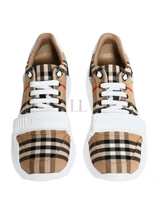 Vintage Check And Leather Sneakers White Archive Beige - BURBERRY - BALAAN 2