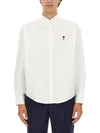 Button Down Boxy Fit Oxford Long Sleeve Shirt Natural White - AMI - BALAAN 8