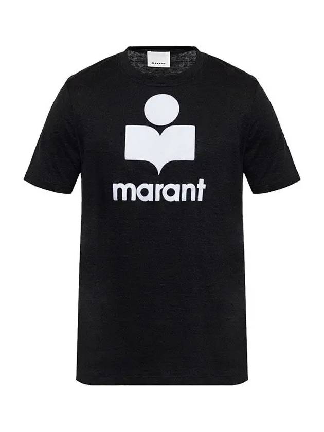 Karman Logo Print Linen Short Sleeve T-Shirt Black - ISABEL MARANT - BALAAN 3