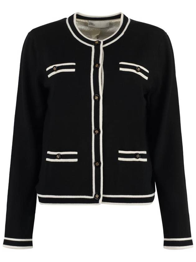 Kendra Button-Up Crew Neck Cardigan Black - TORY BURCH - BALAAN 2