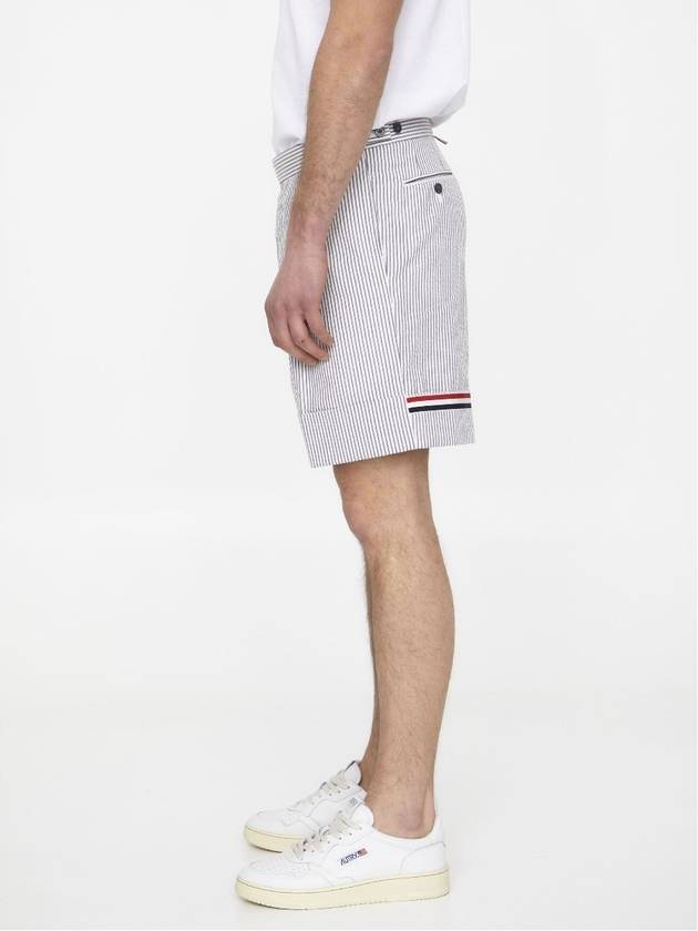 Men's Seersucker Gross Grain Cuff Shorts Medium Grey - THOM BROWNE - BALAAN 4