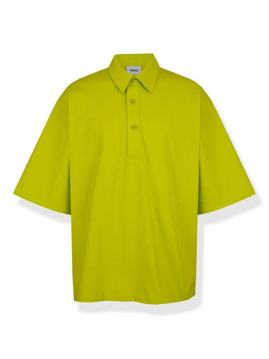 Oversized Pin Tuck Collar Polo Shirt Yellow Green - NUAKLE - BALAAN 2