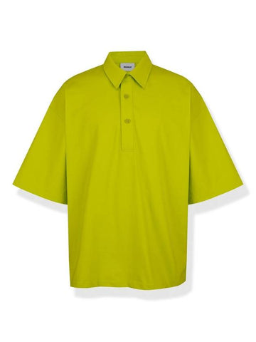 Oversized Pin Tuck Collar Polo Shirt Yellow Green - NUAKLE - BALAAN 1