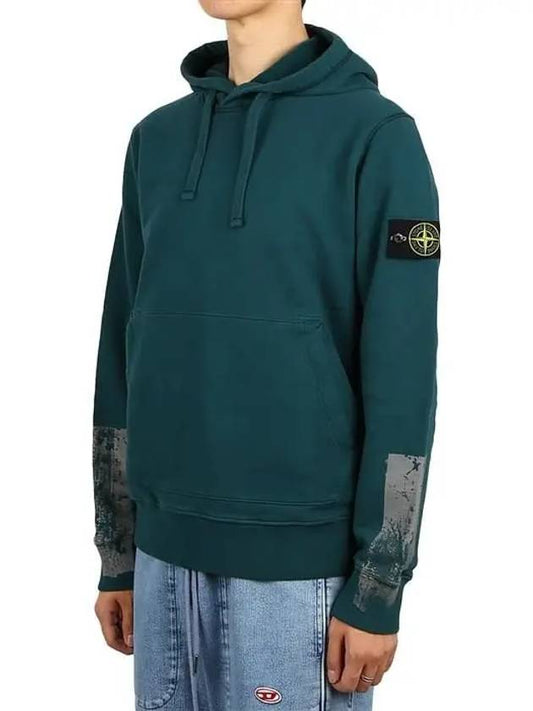 Tape For Print Brushed Cotton Fleece Hoodie Petrol Green - STONE ISLAND - BALAAN 2